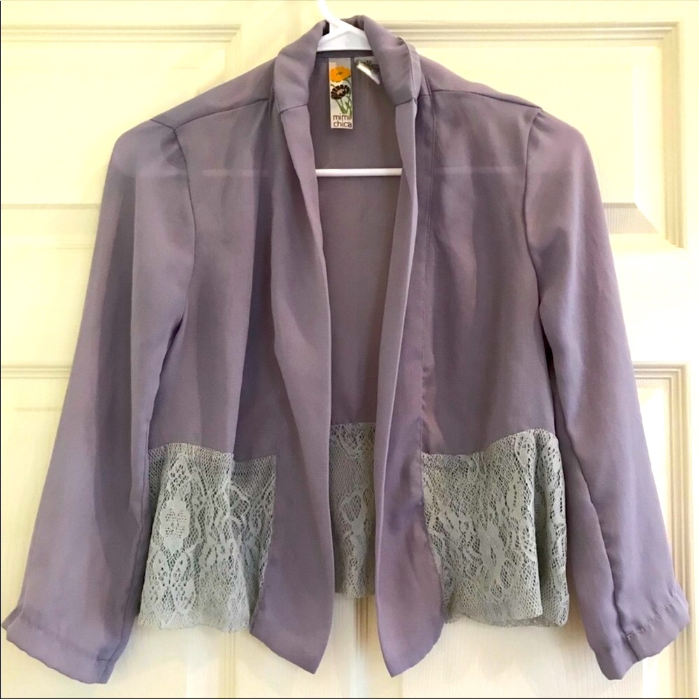 MIMI CHICA soft gray and lace blazer/top
